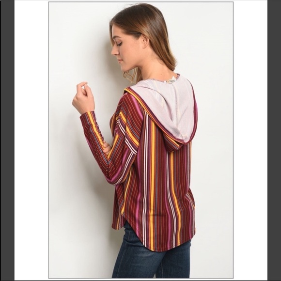 Wine Striped Multi Pullover Hoodie - Picture 3 of 4